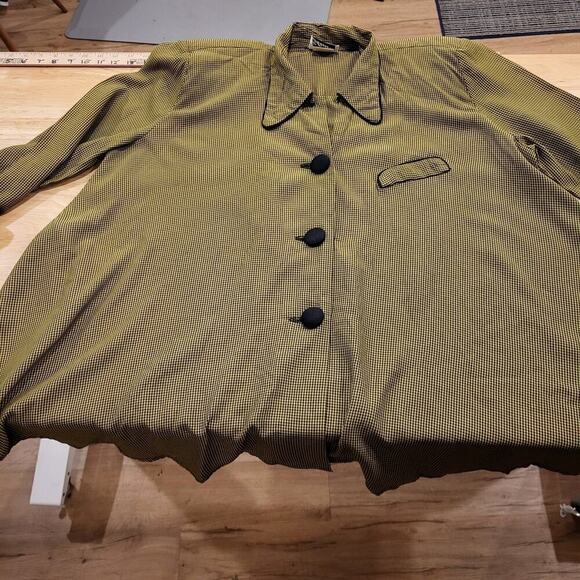 Vintage Cftc Studio Black and Yellow/green Check A-line Button Down Collared Top - Picture 1 of 13